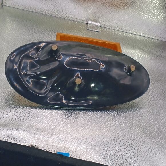 Vintage Black Gold Crescent Moon Starburst Ashtray 9" MCM Retro Decor - Picture 4 of 7